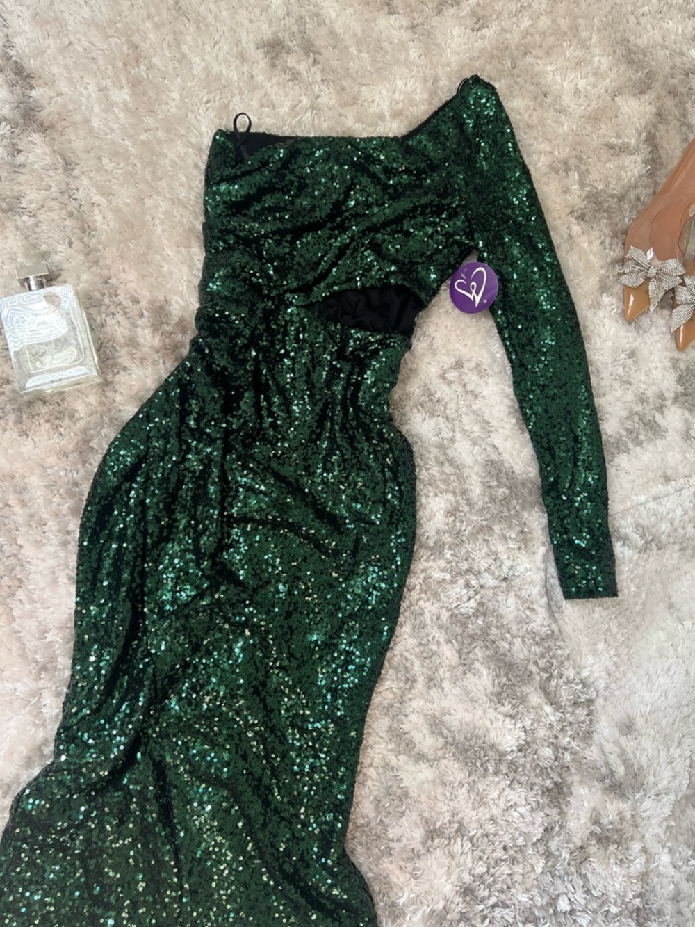 Windsor Emerald One-Shoulder Sequin Gown